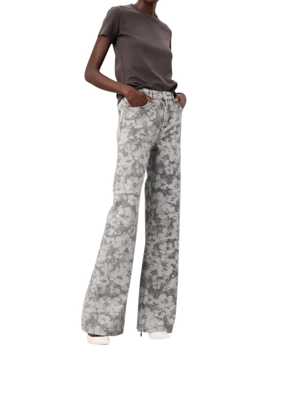 Moschino Jeans- Laser Flower Trouser Gray Floral Jeans - Women Size 29